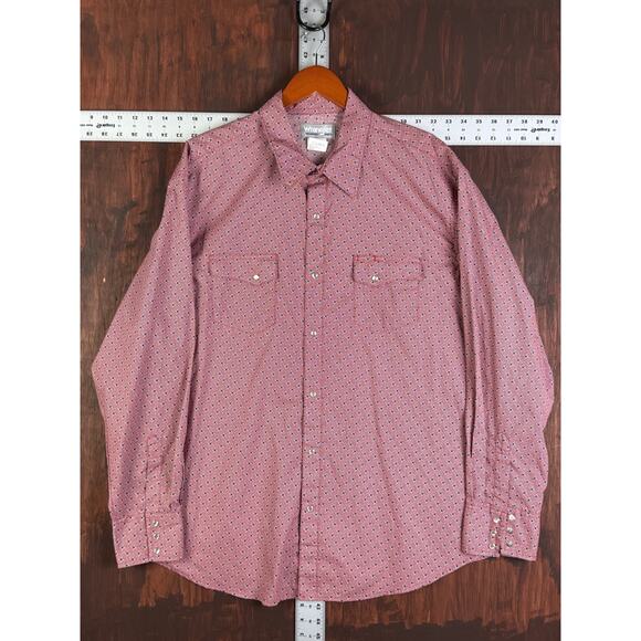Wrangler Wrancher Pearl Snap Long Sleeve Shirt Geometric Western Rodeo Mens 2XL - Picture 2 of 8
